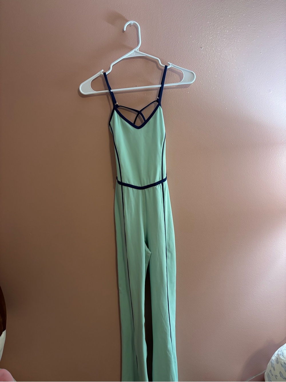 Mint Green Strappy Jumpsuit with Navy Trim Tiger Friday Dancewear